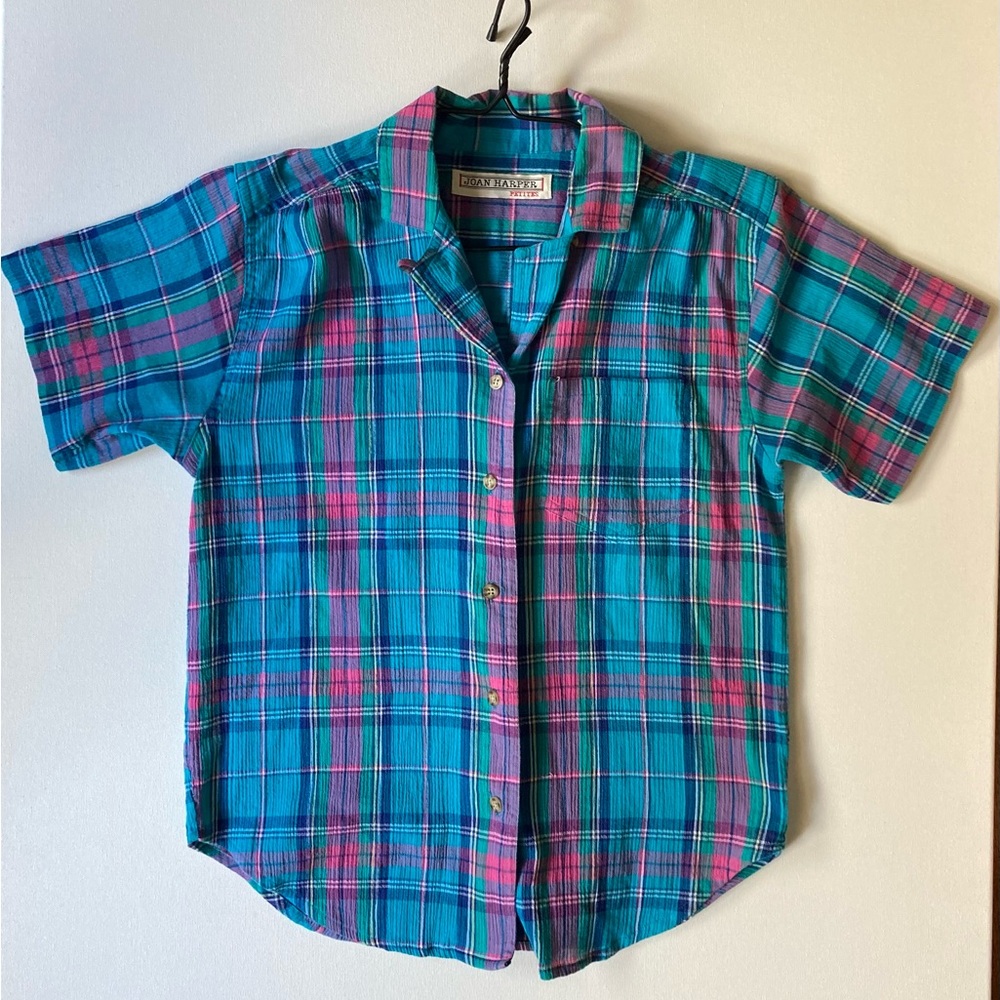 Vintage Pink and Blue Small Plaid Button Down Size 4